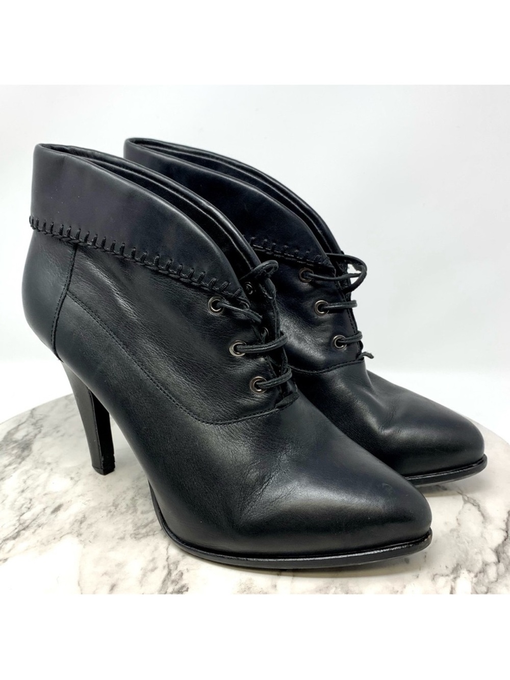B. Makowski Victory Cuffed Black Leather Lace Up Boots 9 Whimsigoth Artsy Poet